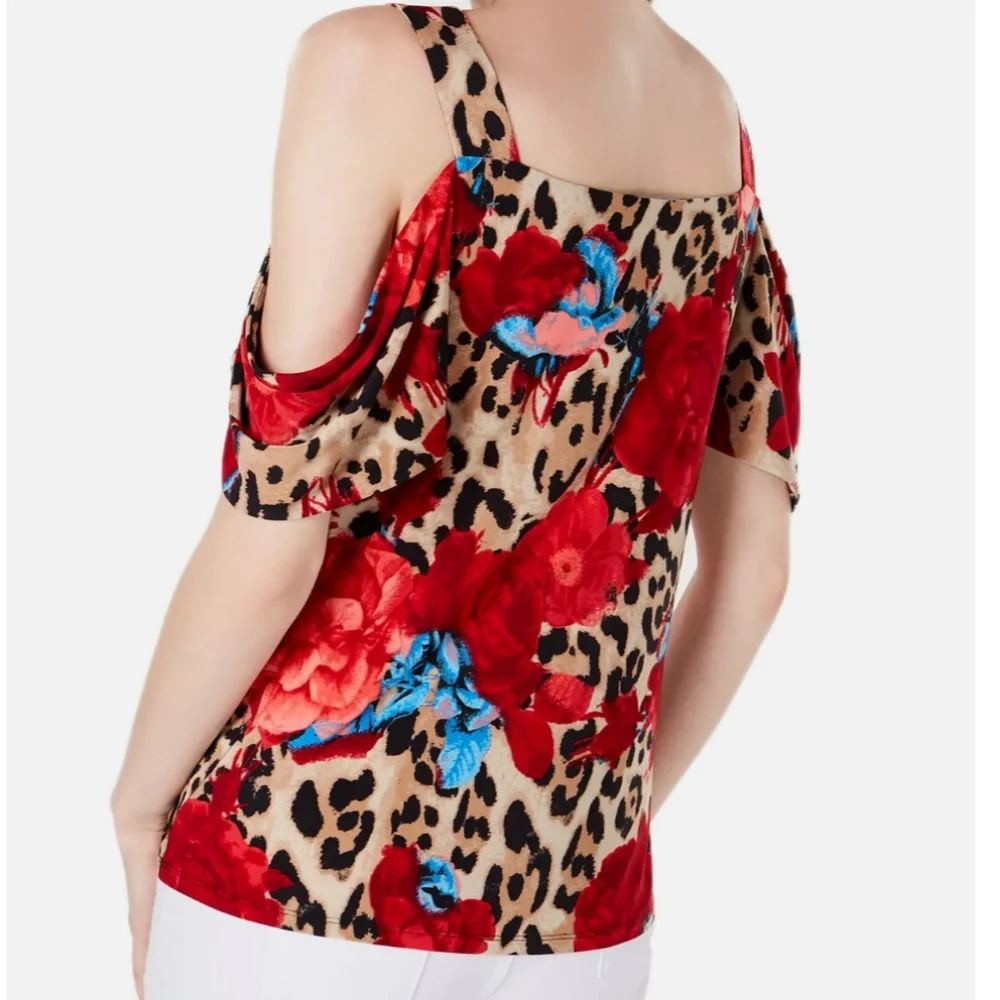 INC Leopard High Status. Cold Shoulder, Animal, Floral Print Top, L, XLa… - Picture 3 of 11